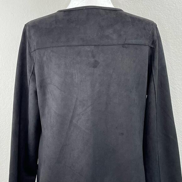 Carmen Marc Valvo Black Faux Suede Open Front Cardigan Jacket NWOT Medium - Picture 9 of 12